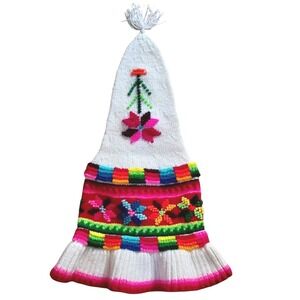 Vintage Traditional Chullo Peruvian Hand-Knitted Hat Geometric Floral Colorful‎